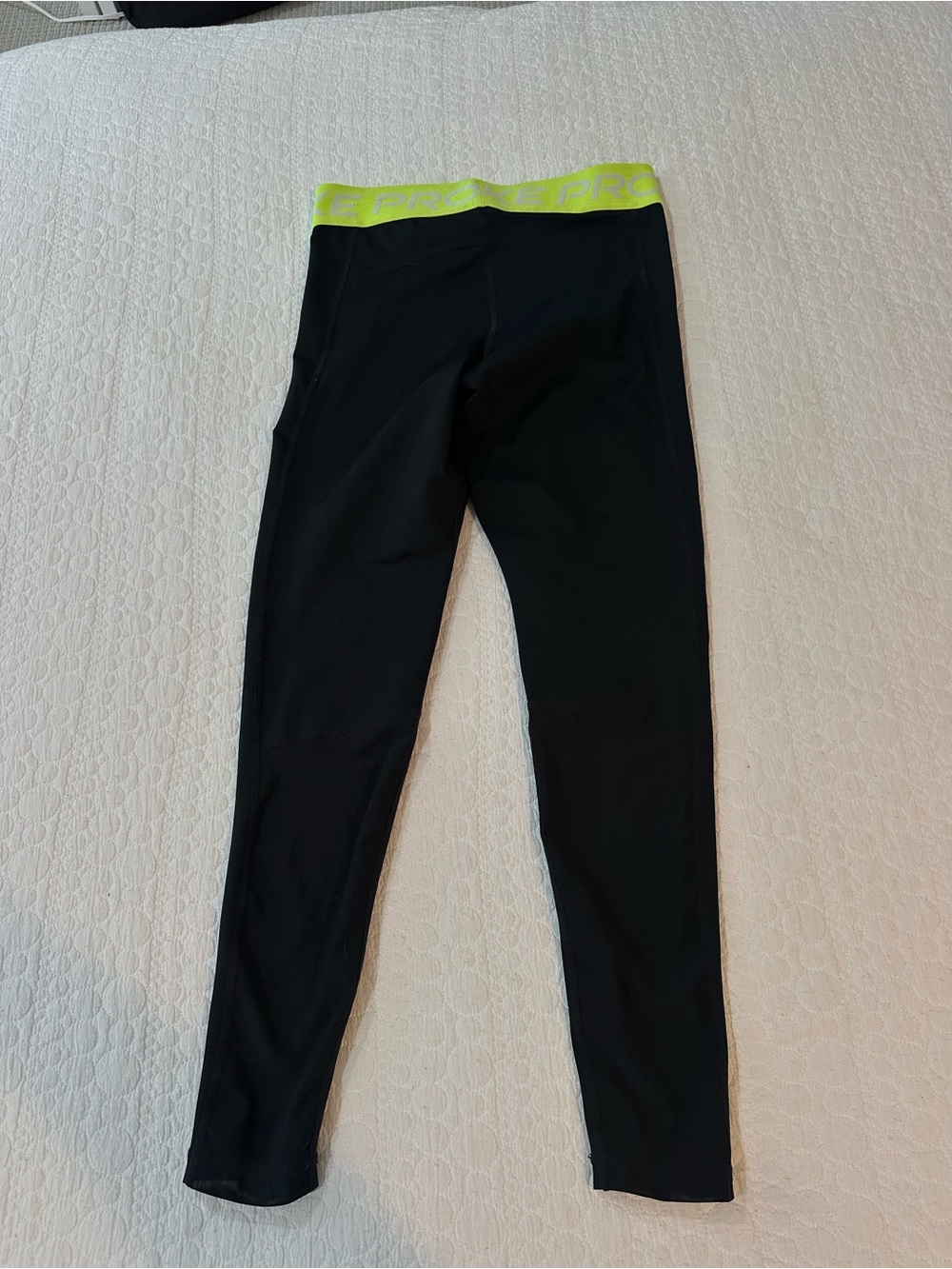 Black Nike Pro Panel Leggings with yellow band in Size Medium - Picture 4 of 6
